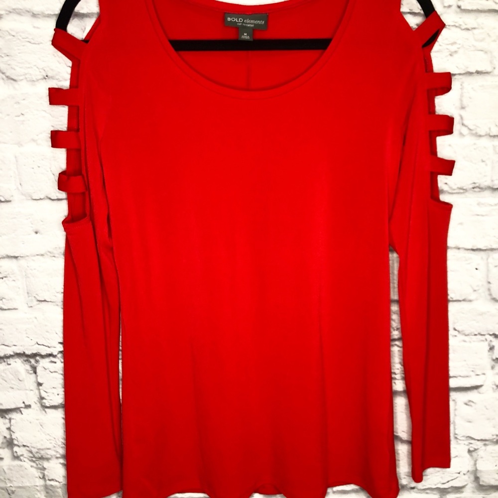 NWOT BOLD Elements Red Long Sleeve Cut Out Blouse